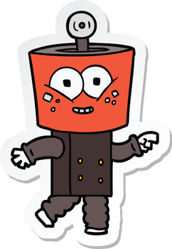 sticker of a happy cartoon robot pointing png