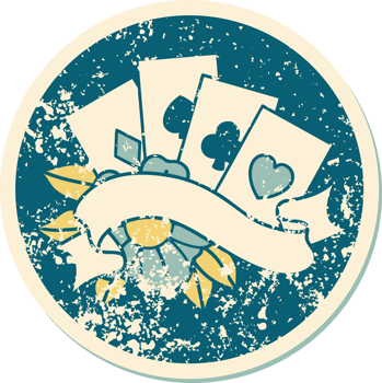 iconic distressed sticker tattoo style image of cards and banner png