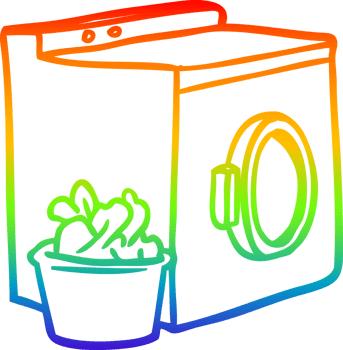 rainbow gradient line drawing of a washing machine and laundry png