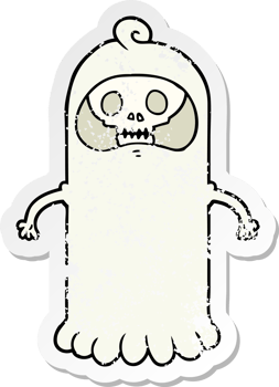 distressed sticker of a cartoon spooky skull ghost png