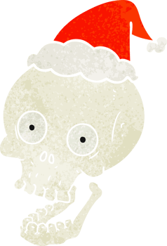 hand drawn retro cartoon of a skull wearing santa hat png