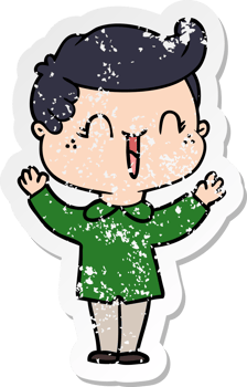 distressed sticker of a cartoon laughing boy png