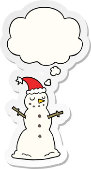 cartoon christmas snowman with thought bubble as a printed sticker png