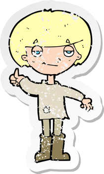 retro distressed sticker of a cartoon boy in poor clothing giving thumbs up symbol drawing png