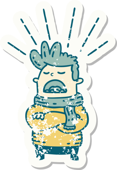 worn old sticker of a tattoo style man wearing scarf png