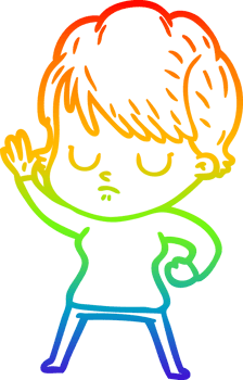 rainbow gradient line drawing of a cartoon woman png