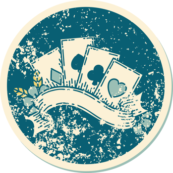 iconic distressed sticker tattoo style image of cards and banner png