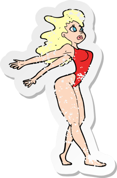 retro distressed sticker of a cartoon sexy woman in swimsuit drawing png