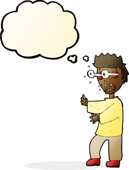 cartoon terrified boy with thought bubble png