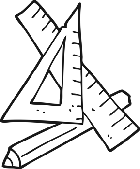hand drawn black and white cartoon pencil and ruler png