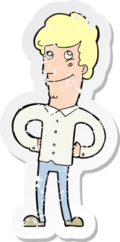 retro distressed sticker of a cartoon happy man drawing png