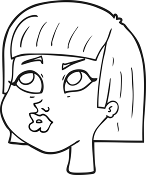 hand drawn black and white cartoon female face png