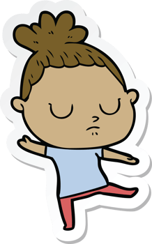 sticker of a cartoon calm woman png