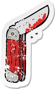 retro distressed sticker of a cartoon bloody folding knife png