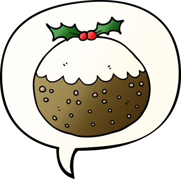cartoon christmas pudding with speech bubble in smooth gradient style png