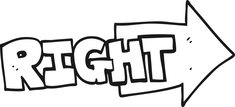 hand drawn black and white cartoon right symbol pointing png