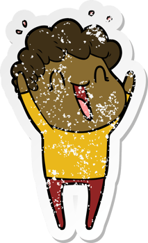 distressed sticker of a cartoon happy man png
