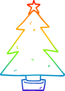 rainbow gradient line drawing of a cartoon christmas tree png