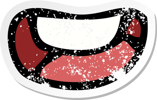 retro distressed sticker of a cartoon happy mouth drawing png