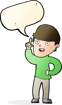 cartoon boy with idea with speech bubble png