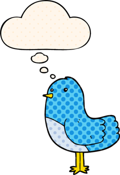 cartoon bird with thought bubble in comic book style png