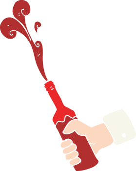 flat color illustration of hand holding bottle of wine png