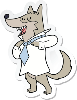 sticker of a cartoon office wolf getting dressed png