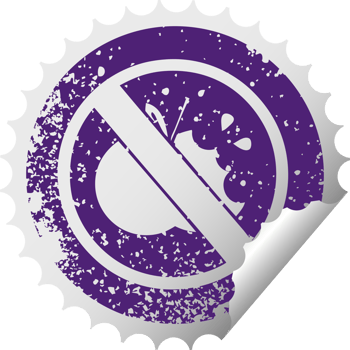 distressed circular peeling sticker symbol of a no healthy food allowed sign png
