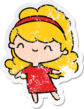 distressed sticker cartoon illustration kawaii girl with head band png