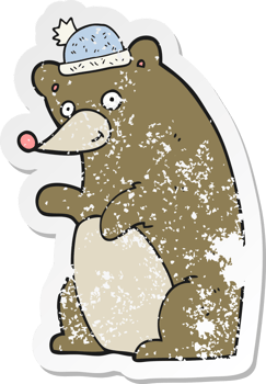 retro distressed sticker of a cartoon bear png