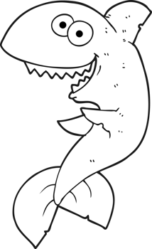 hand drawn black and white cartoon shark png