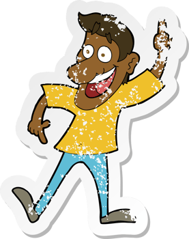 retro distressed sticker of a cartoon man with great idea png