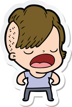 sticker of a cartoon cool hipster girl talking png