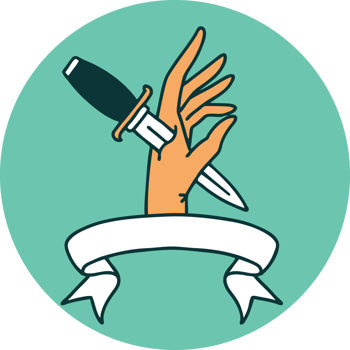 tattoo style icon with banner of a dagger in the hand png