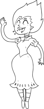 hand drawn black and white cartoon vampire girl png