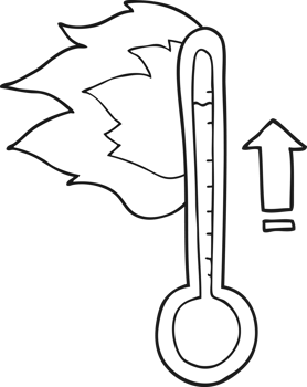 hand drawn black and white cartoon rising temperature png