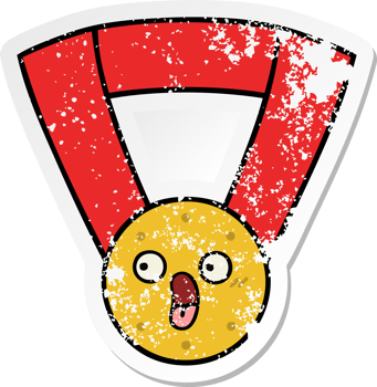 distressed sticker of a cute cartoon gold medal png