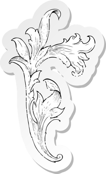 retro distressed sticker of a traditional hand drawn floral swirl png