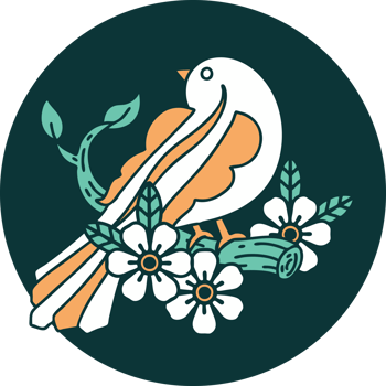 iconic tattoo style image of a bird on a branch png