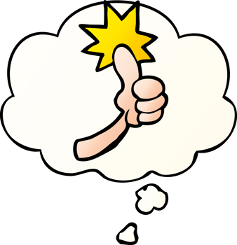 cartoon thumbs up sign with thought bubble in smooth gradient style png
