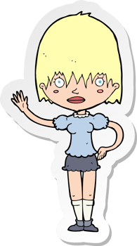 sticker of a cartoon waving woman png