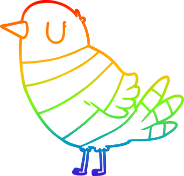 rainbow gradient line drawing of a cartoon bird png