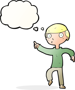 cartoon boy pointing with thought bubble png