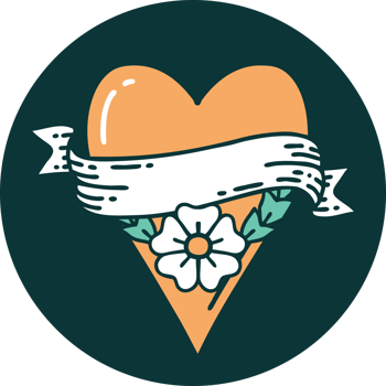 iconic tattoo style image of a heart flower and banner png