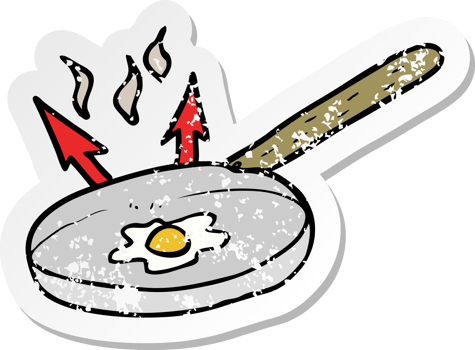 retro distressed sticker of a cartoon frying pan png