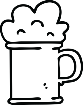 line drawing quirky cartoon tankard of beer png