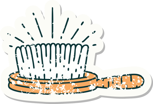 worn old sticker of a tattoo style hairbrush png