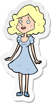 sticker of a cartoon happy woman in dress png