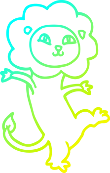 cold gradient line drawing of a cartoon happy lion png