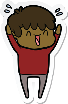 sticker of a cartoon laughing boy png